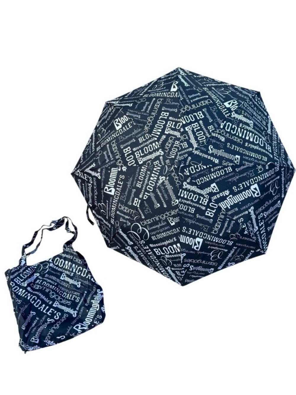 Vintage Bloomingdale's Convertible Tote Bag Umbrella Set Logo Print Black White